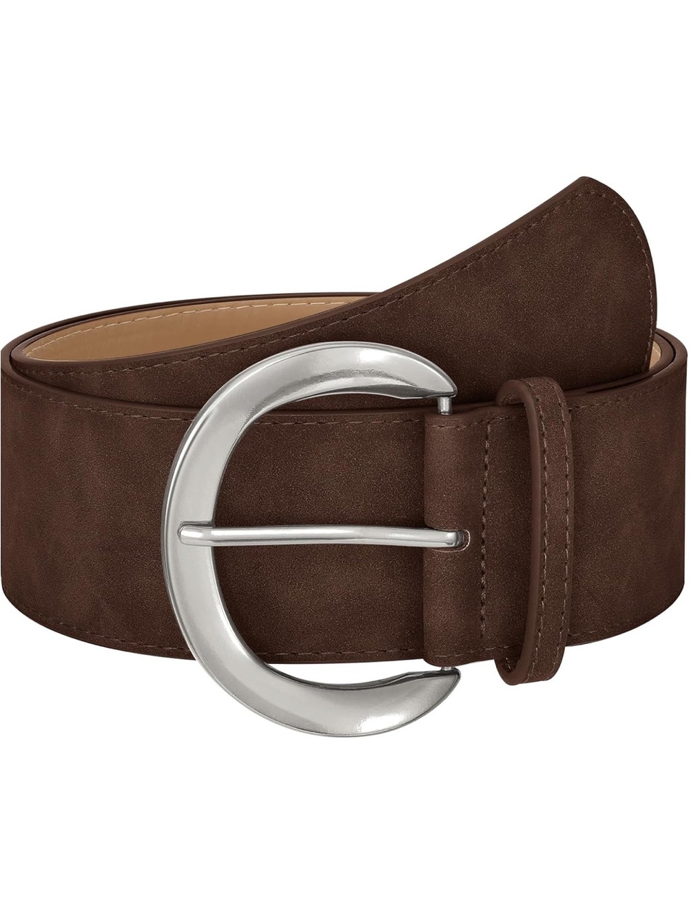 New w/Tags Wide Brown Suede Belt with Silver Buckle